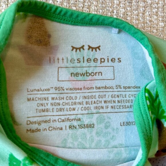 Little Sleepies Succulent Love Baby Gown Size Newborn Bamboo Material Green - Picture 2 of 5